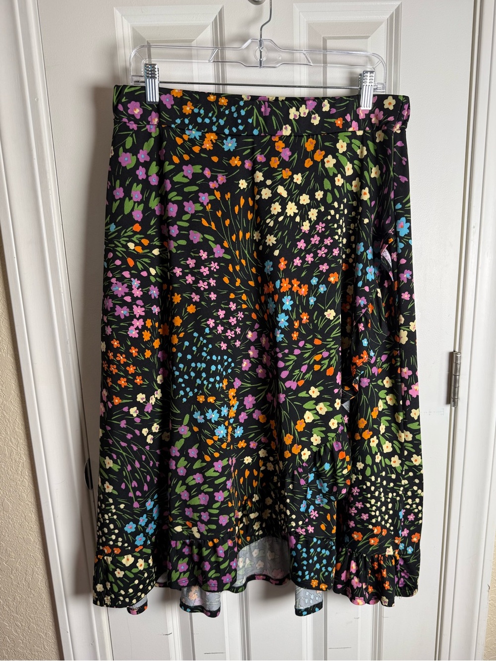 Robert Louis Black Midi Skirt with Multicolor Floral Print